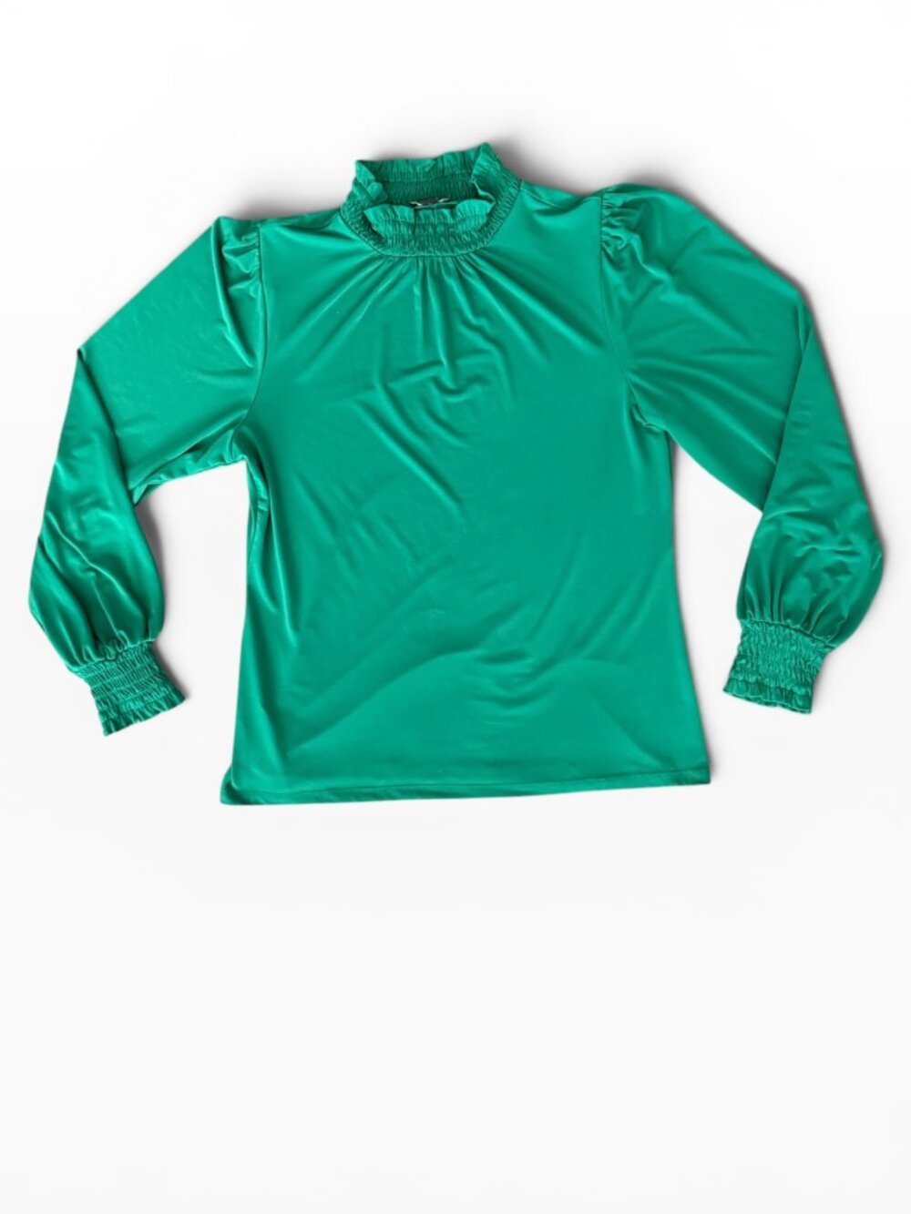 Ann Taylor Factory Women's Smocked Mock-Neck Blouse Size Medium- Emerald Green - Picture 2 of 12